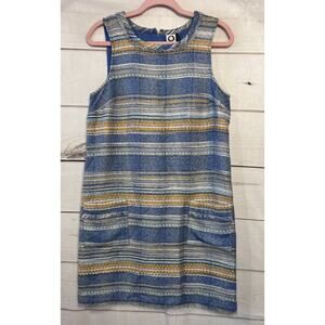 Akemi +‎ Kin Size 6 Shift Dress Woven Denim Print Fray Accents